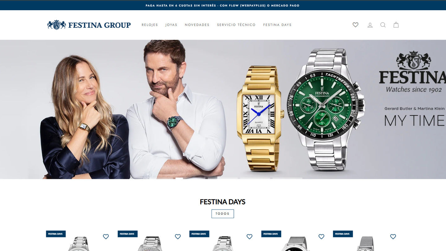 Captura del sitio E-commerce de Festina Chile, cuya arquitectura y diseño base fueron trabajados por Alejandro Araos durante su etapa profesional en la compañía.